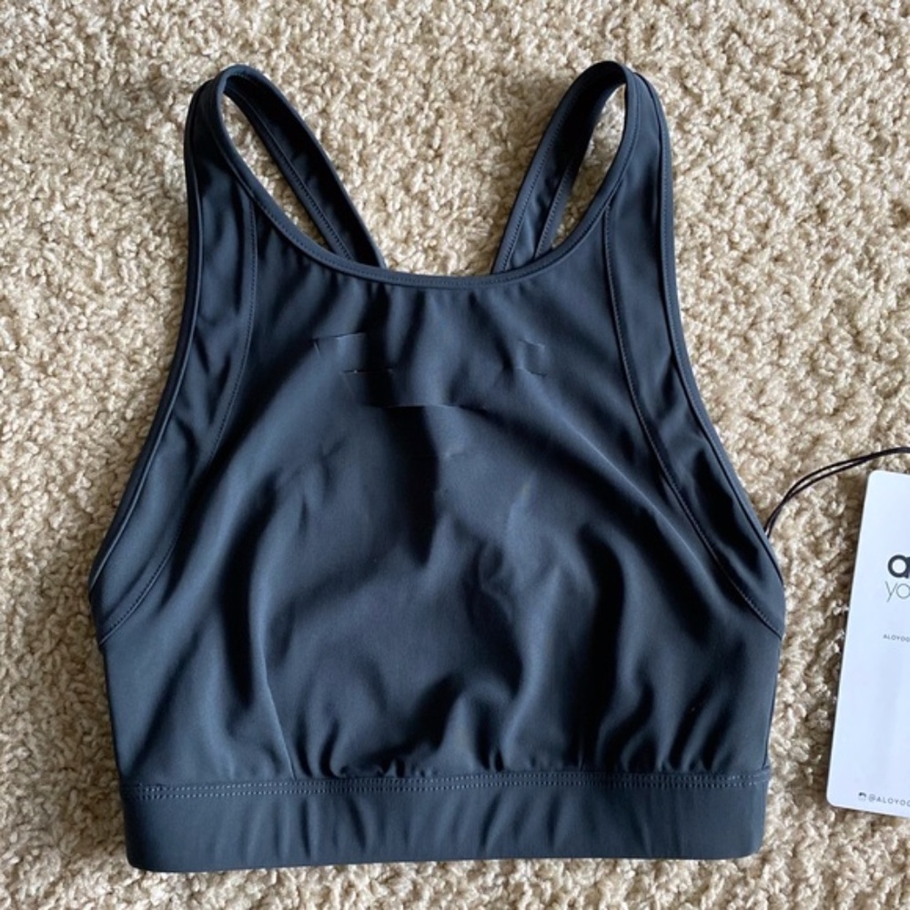 New Alo Yoga BLK Ripped Warrior Sports Bra TANK TOP - Picture 3 of 11